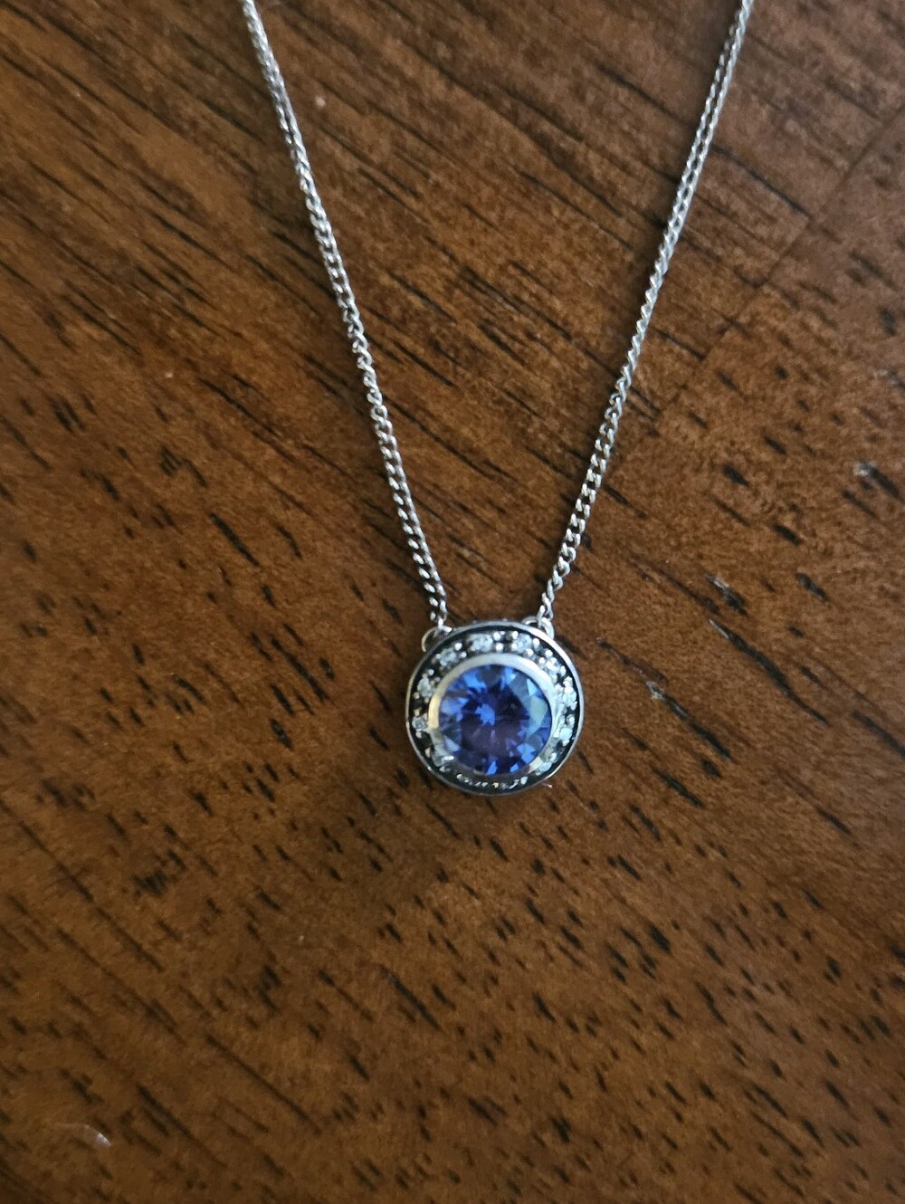 Silpada Style Sterling Silver Blue Halo Necklace - Tanzanite / Blue Topaz CZ Pen - Picture 2 of 6